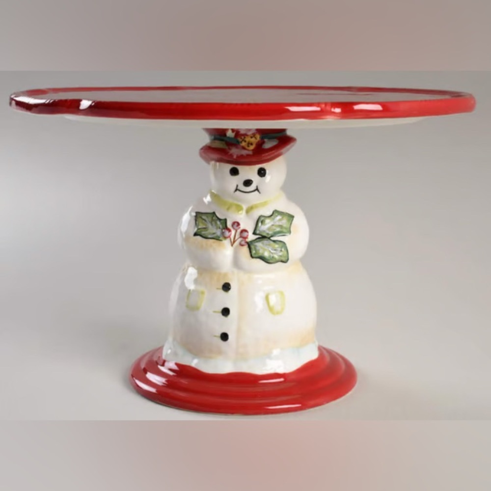 NEVER USED Tracy Porter Jolly Ol’ Snowy Pedestal Cake Stand 11” Diameter 7” Tall